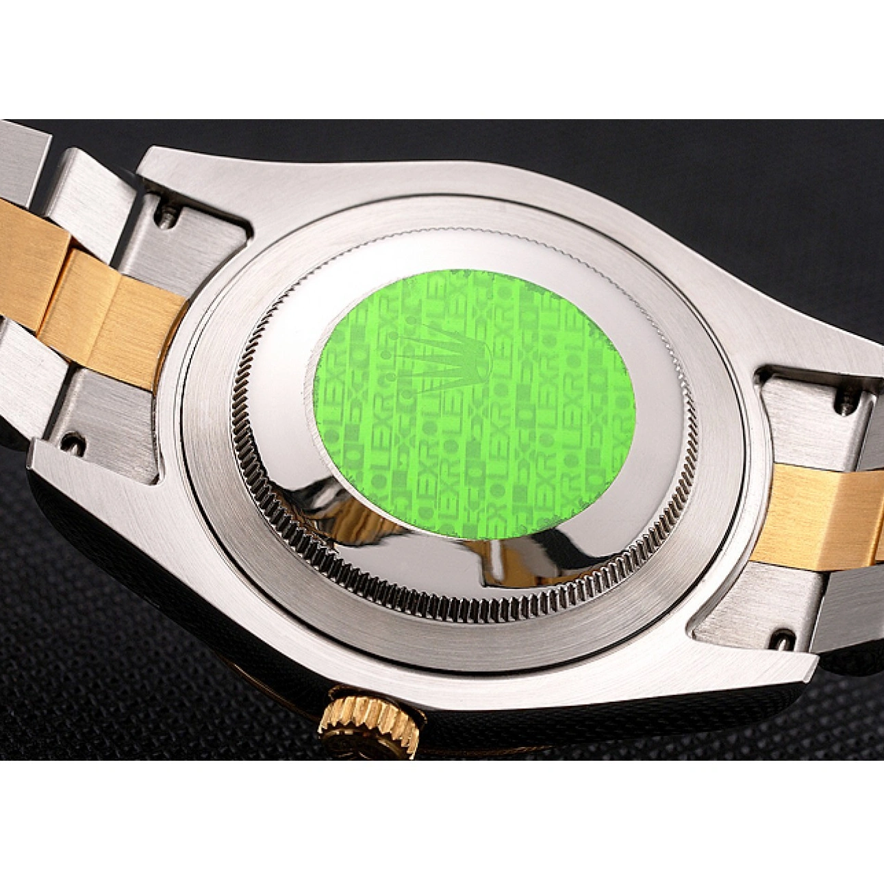 AAA Replica Watches Case Tone Swiss Gold Dial Bezel Two Bracelet Datejust Black Rolex Steel Stainless 1029